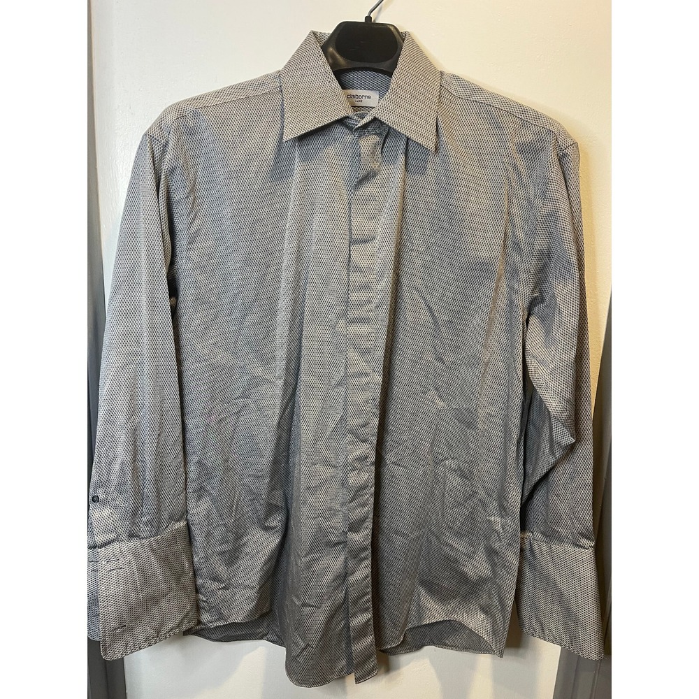 Claiborne Luxe Mens Button Up‎ Shirt Size L (Gray)